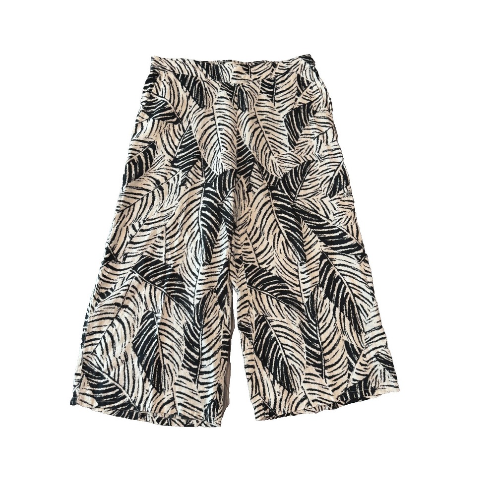 Cynthia Rowley 100% Linen Wide Leg Cropped Pants XL Tropical Leaf Resort Coastal